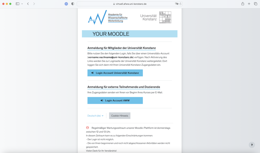 Einstieg Moodle extern