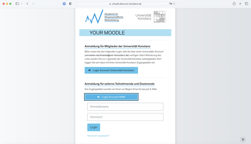 Moodle Login Internal