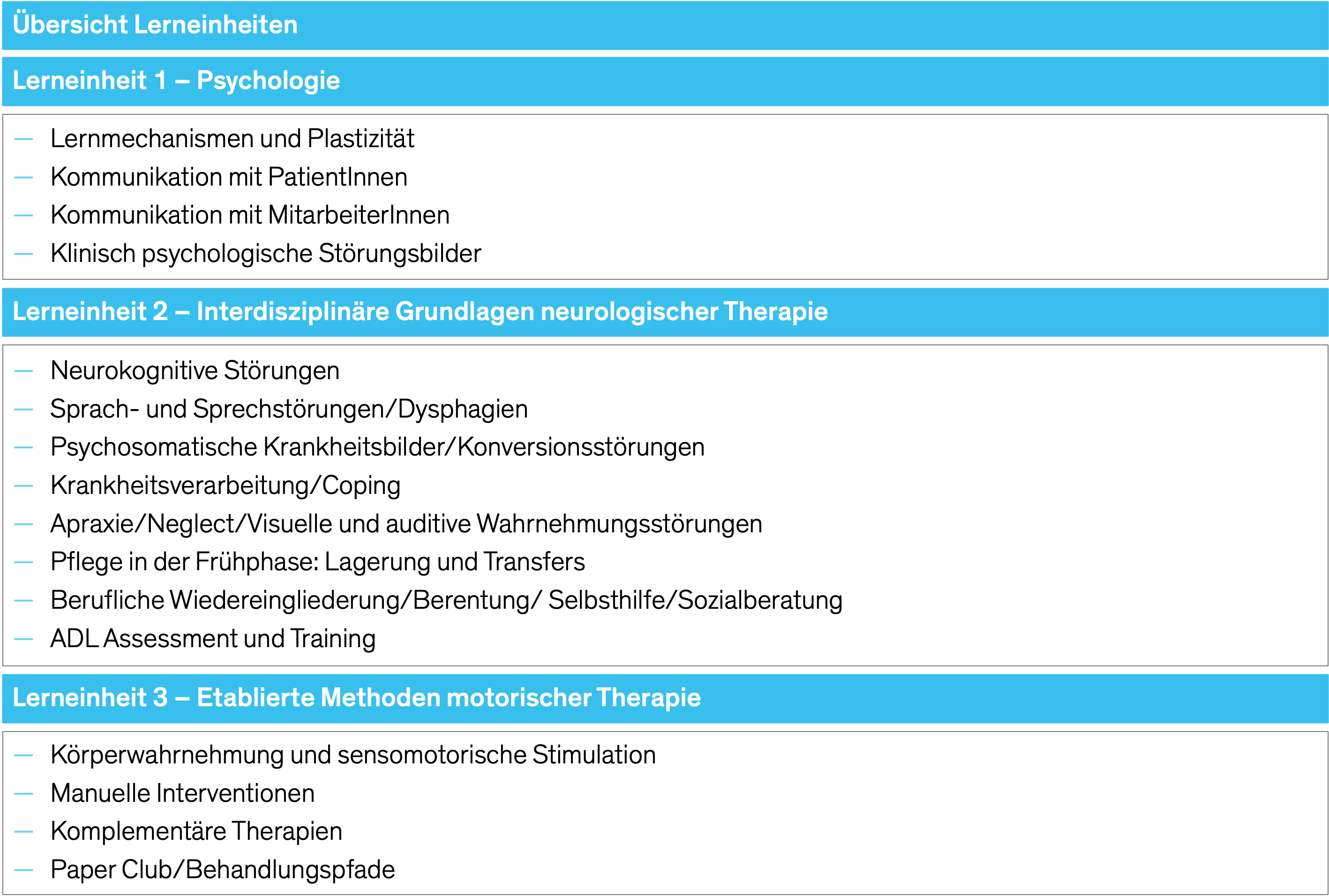Neuroreha Übersicht Interdisziplinäre Grundlagen