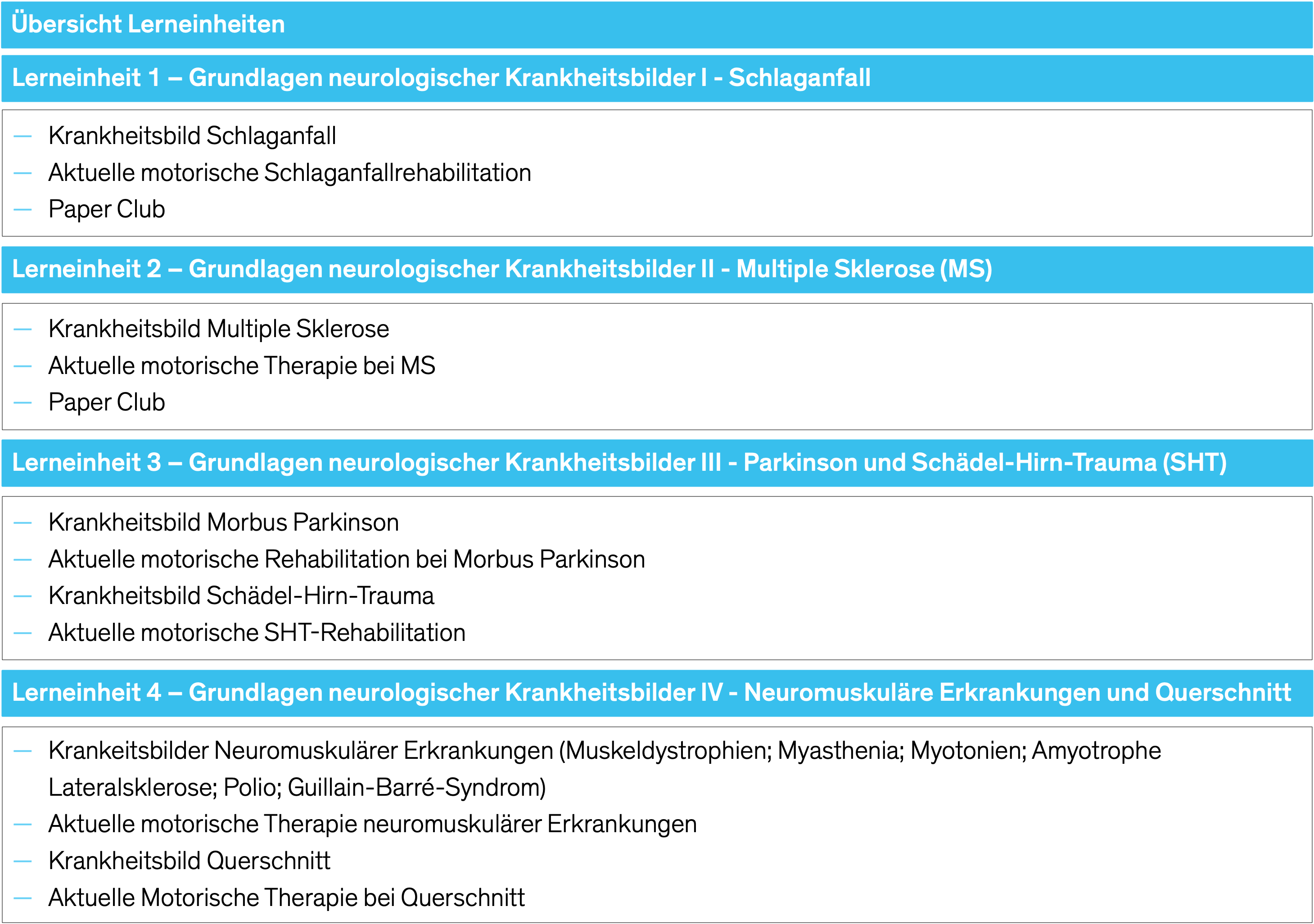 Neuroreha Übersicht ausgewählte Krankheitsbilder